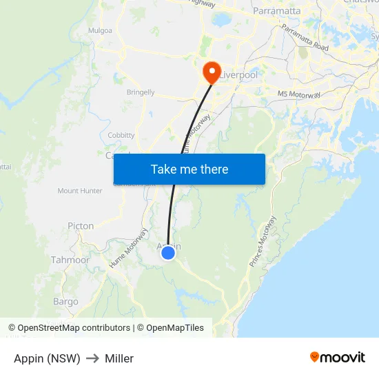 Appin (NSW) to Miller map