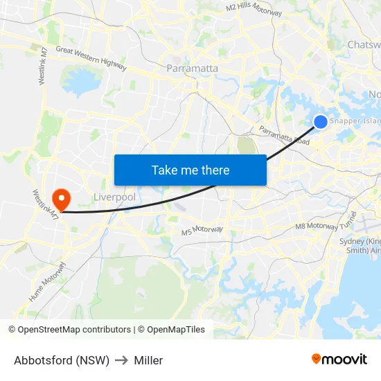 Abbotsford (NSW) to Miller map