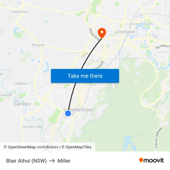 Blair Athol (NSW) to Miller map
