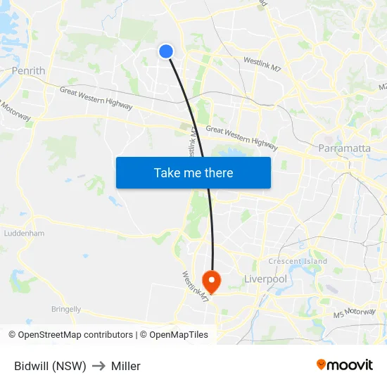 Bidwill (NSW) to Miller map