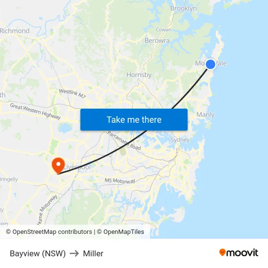 Bayview (NSW) to Miller map