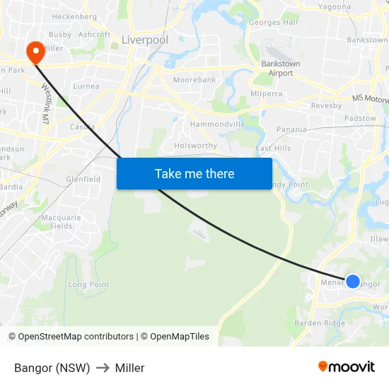 Bangor (NSW) to Miller map