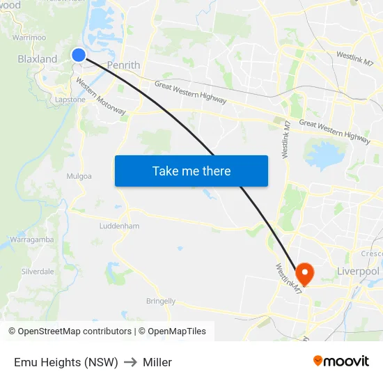 Emu Heights (NSW) to Miller map