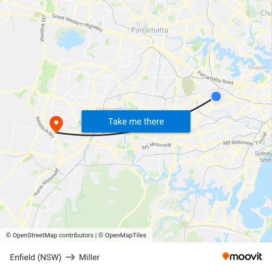 Enfield (NSW) to Miller map