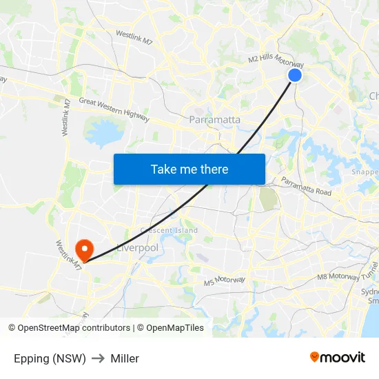 Epping (NSW) to Miller map