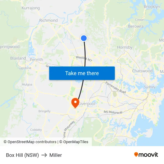 Box Hill (NSW) to Miller map