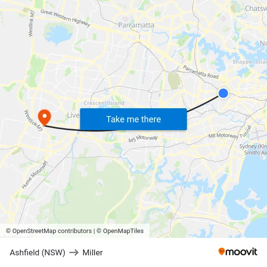 Ashfield (NSW) to Miller map