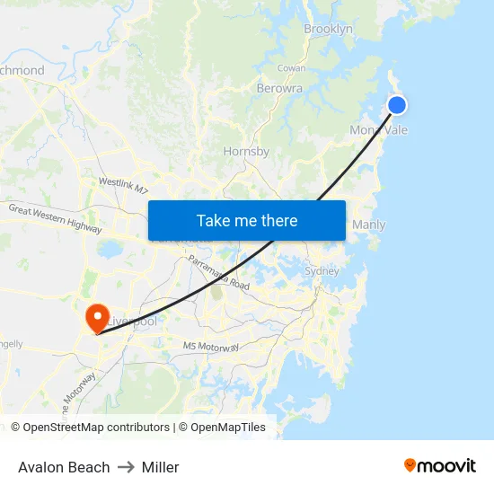 Avalon Beach to Miller map