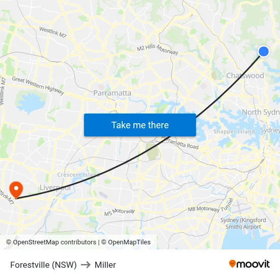 Forestville (NSW) to Miller map