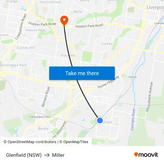 Glenfield (NSW) to Miller map
