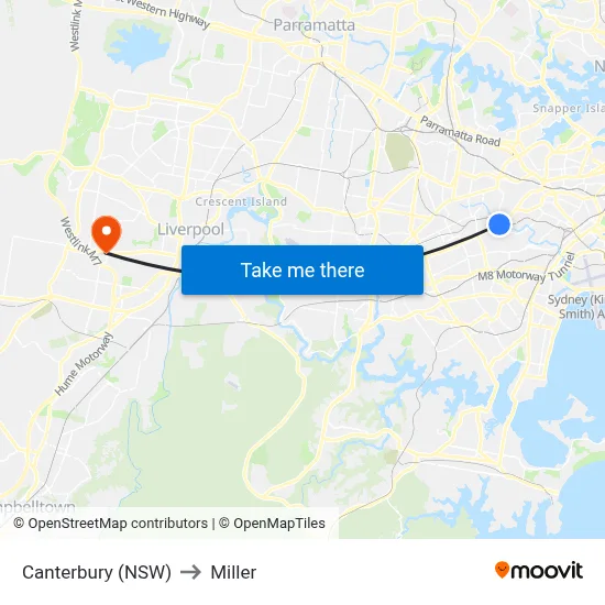 Canterbury (NSW) to Miller map