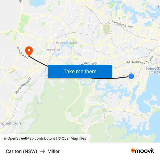 Carlton (NSW) to Miller map