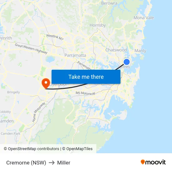 Cremorne (NSW) to Miller map