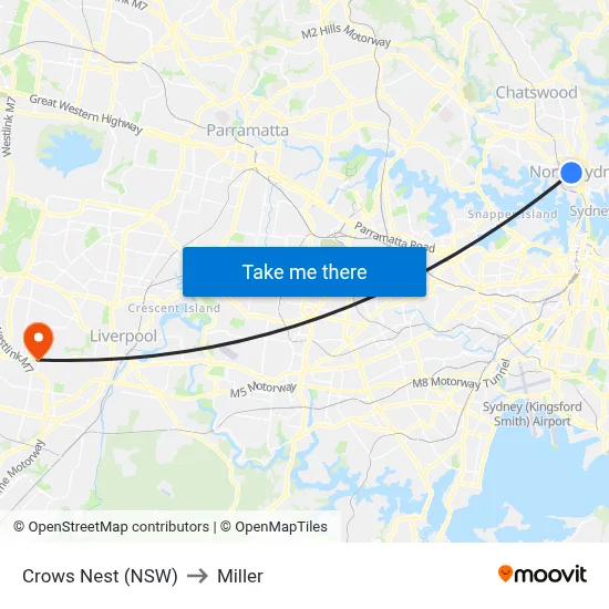 Crows Nest (NSW) to Miller map