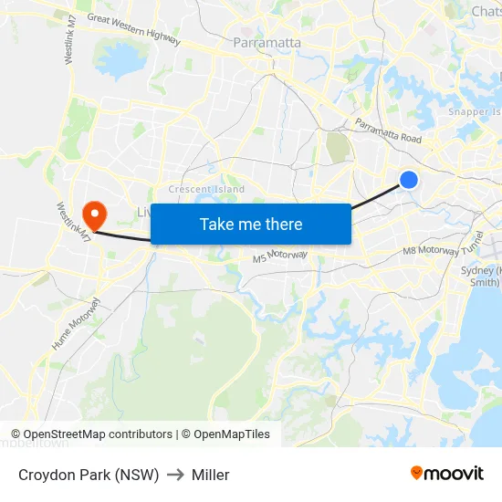 Croydon Park (NSW) to Miller map