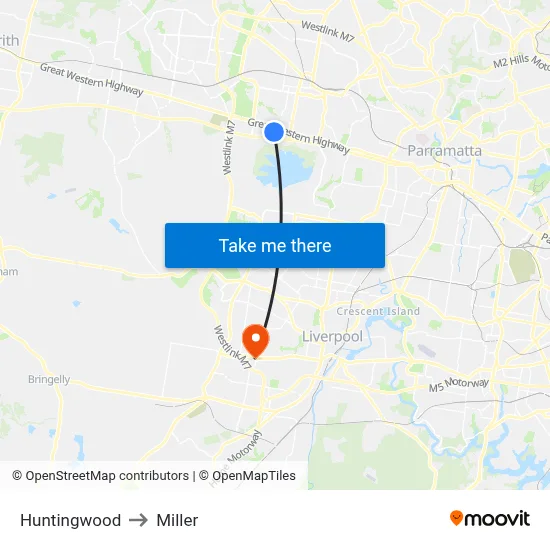 Huntingwood to Miller map
