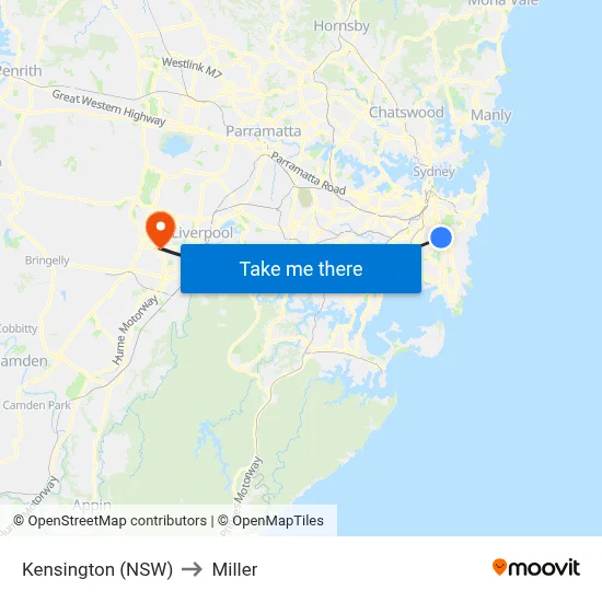 Kensington (NSW) to Miller map
