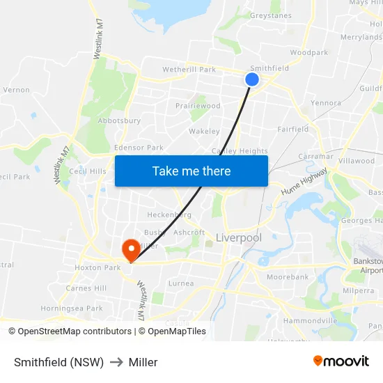Smithfield (NSW) to Miller map