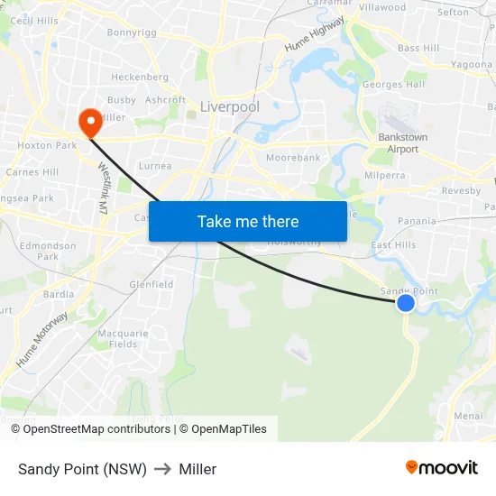 Sandy Point (NSW) to Miller map