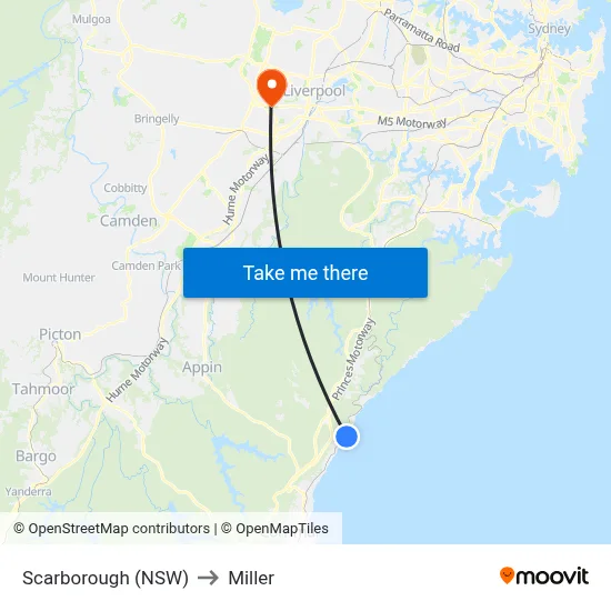 Scarborough (NSW) to Miller map