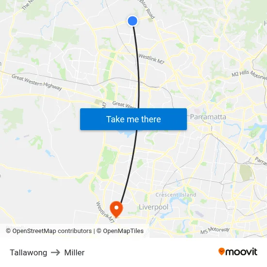 Tallawong to Miller map