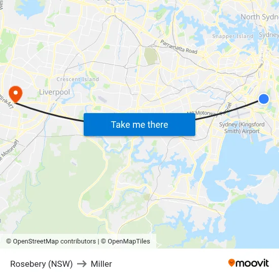 Rosebery (NSW) to Miller map