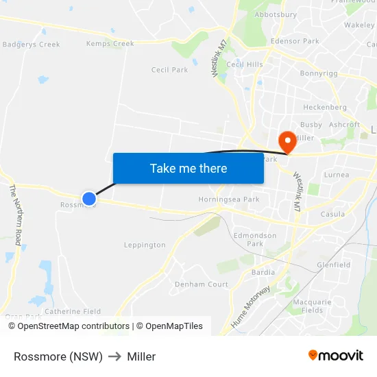 Rossmore (NSW) to Miller map