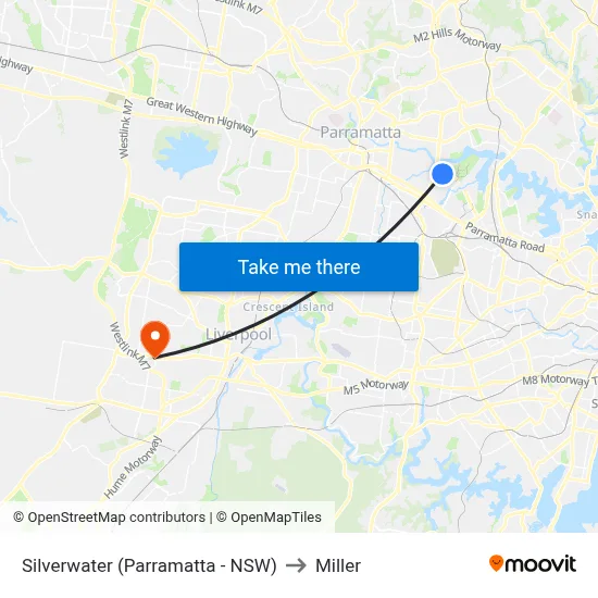 Silverwater (Parramatta - NSW) to Miller map