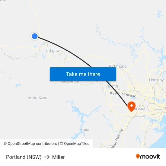 Portland (NSW) to Miller map