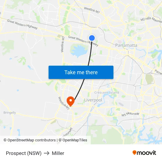 Prospect (NSW) to Miller map