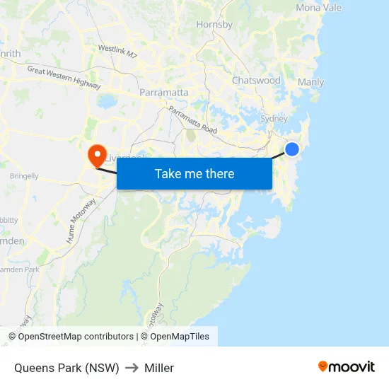 Queens Park (NSW) to Miller map