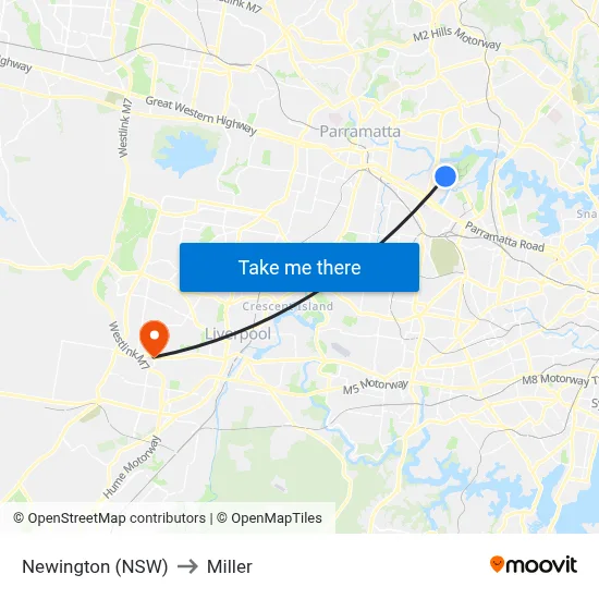 Newington (NSW) to Miller map