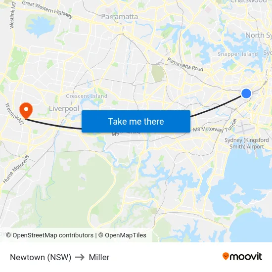 Newtown (NSW) to Miller map