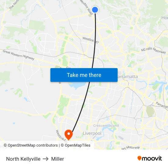 North Kellyville to Miller map
