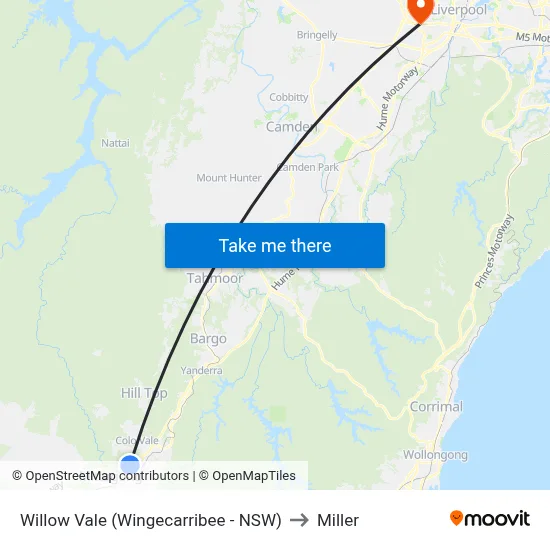 Willow Vale (Wingecarribee - NSW) to Miller map