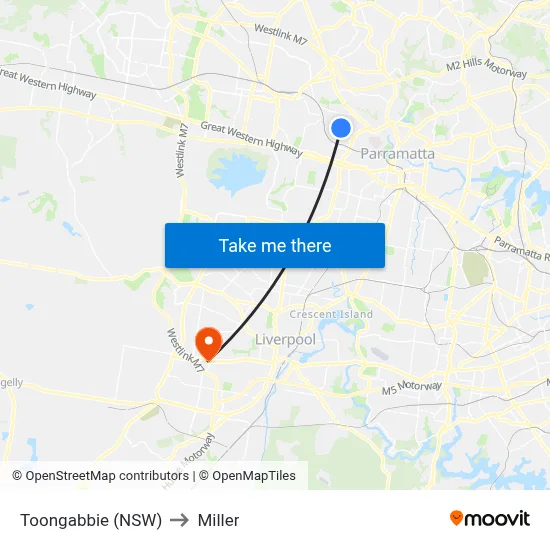 Toongabbie (NSW) to Miller map