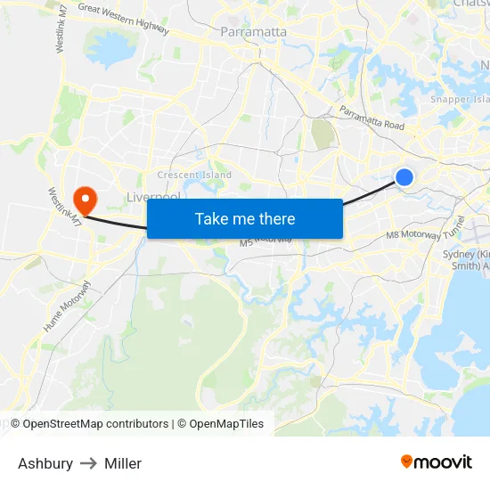 Ashbury to Miller map