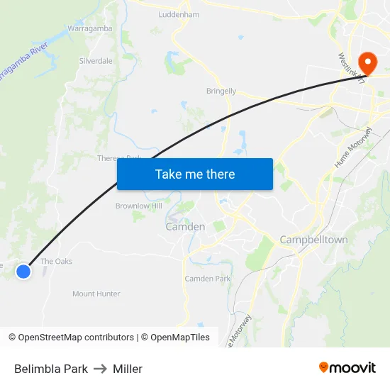 Belimbla Park to Miller map