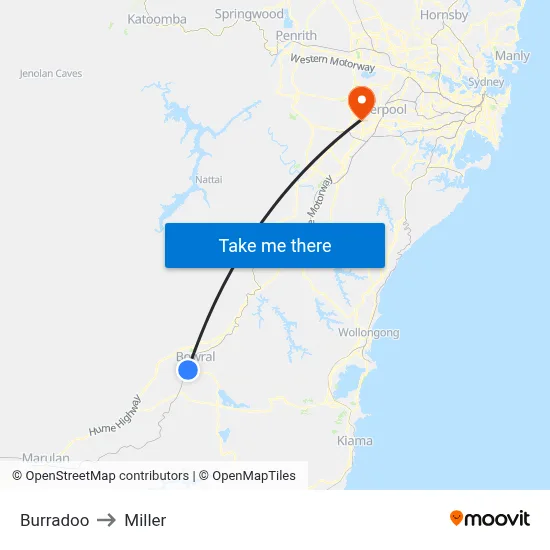 Burradoo to Miller map