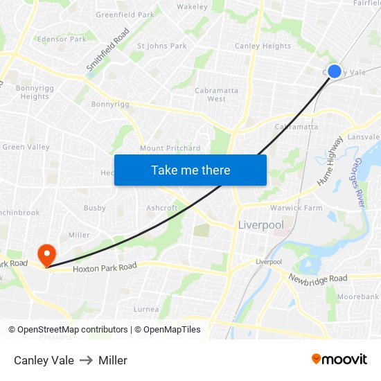 Canley Vale to Miller map