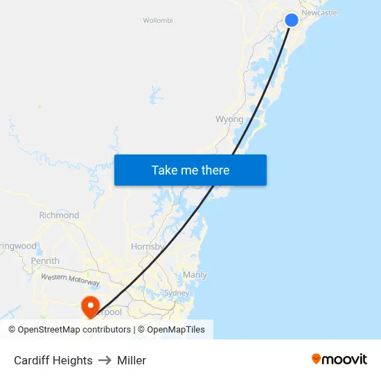 Cardiff Heights to Miller map