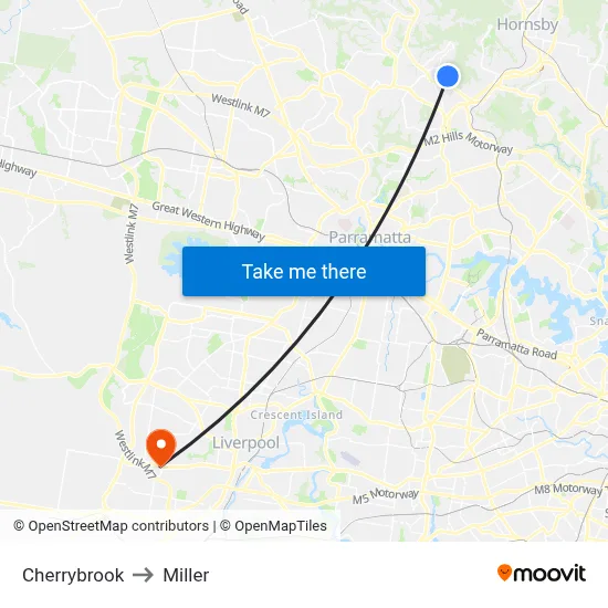 Cherrybrook to Miller map