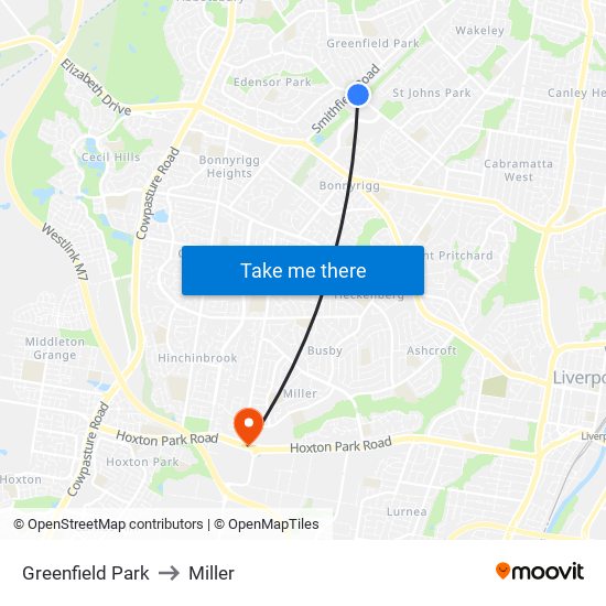 Greenfield Park to Miller map