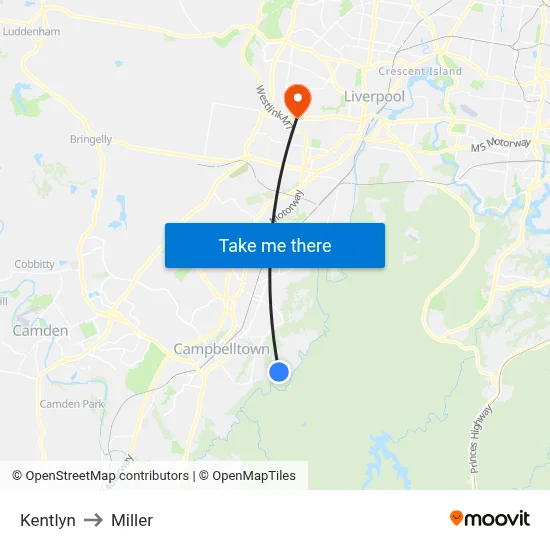 Kentlyn to Miller map