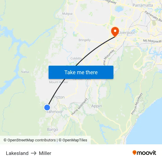 Lakesland to Miller map