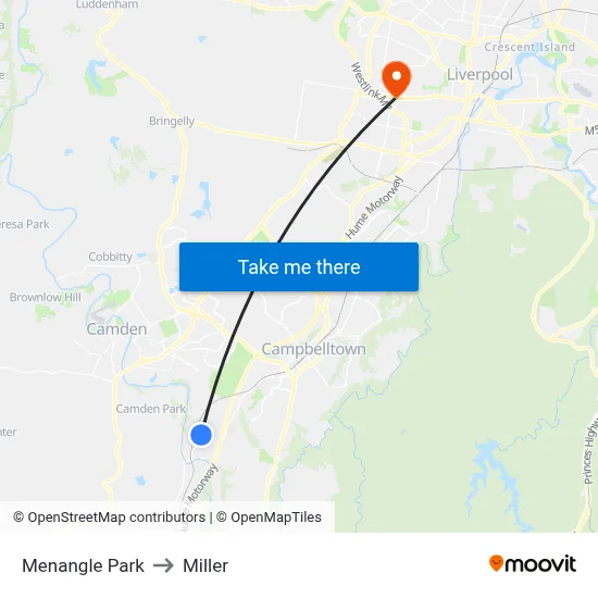 Menangle Park to Miller map