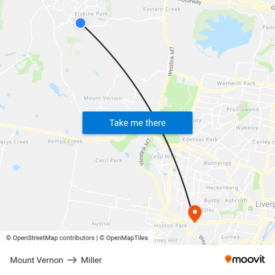 Mount Vernon to Miller map