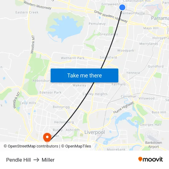 Pendle Hill to Miller map