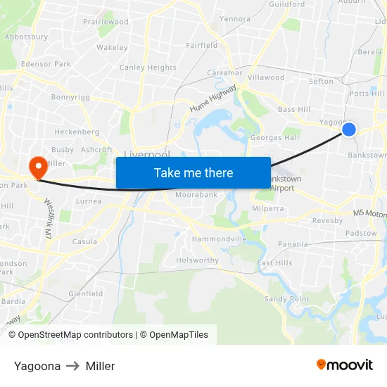 Yagoona to Miller map
