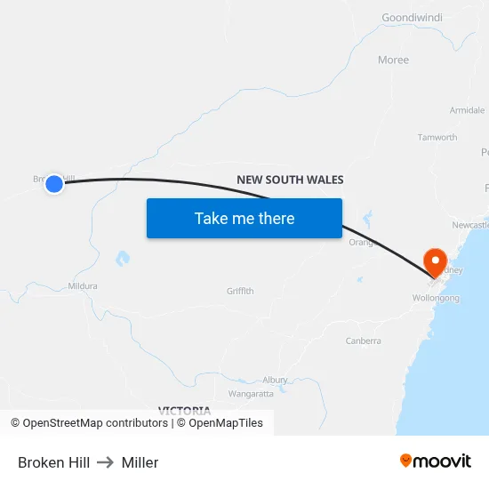 Broken Hill to Miller map